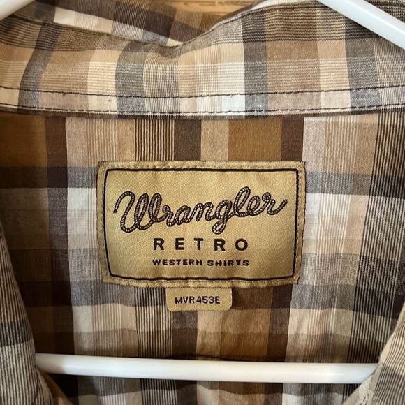 Wrangler Retro Brown Plaid Pearl Snap Long Sleeve Shirt XXL - Picture 2 of 5